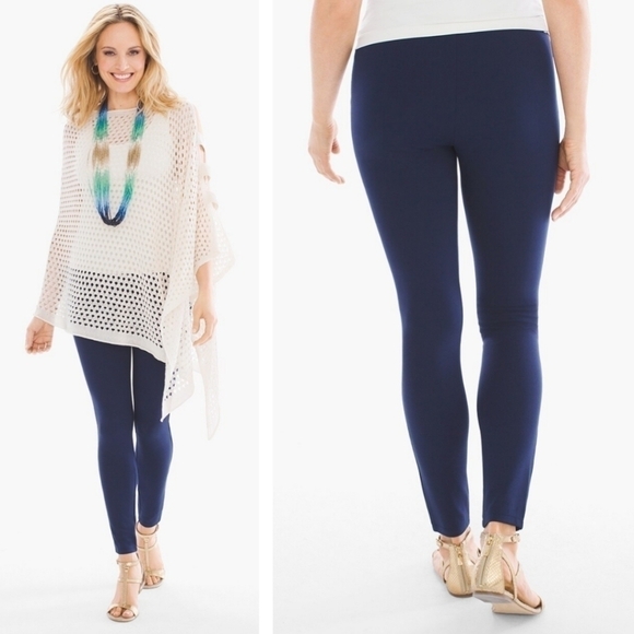Chico's Ponte Knit Pull On High Waist Blue Leggings Pants - Picture 1 of 8